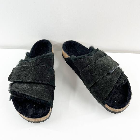 Birkenstock Kyoto Shearling Suede Leather Slide Sandals Black 43 / W M10 - Picture 3 of 9